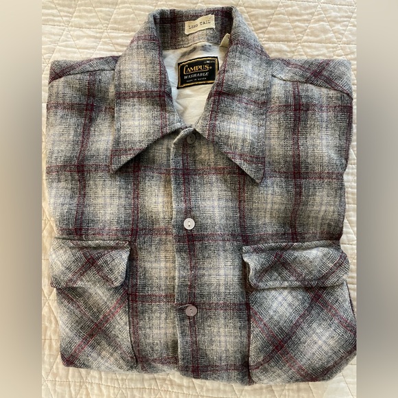 Campus Vintage 1950’s Heather Check Patch Pocket Wool Sport Shirt Size M - Picture 1 of 5